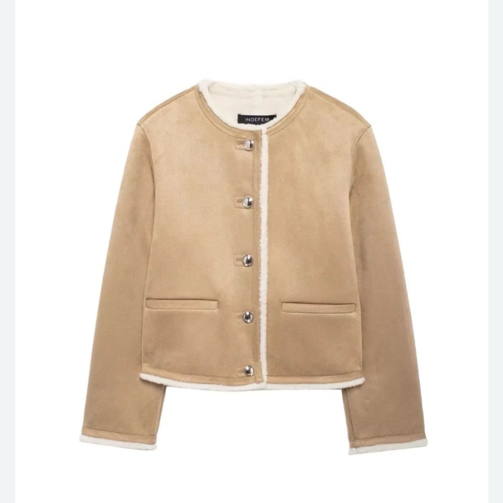 ZARA - NWOT - Gold-Buttoned Double-Sided Jacket - Tan Gold Button-Up - Womens L